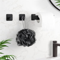 1 x RAW Customer Returns Toilet paper holder without drilling, stainless steel self-adhesive toilet paper holder with 2 towel hooks, toilet holder roll holder paper holder for bathroom and kitchen, toilet paper holder black 1  - RRP €14.69