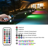 1 x RAW Customer Returns MEIHUA Solar RGB Spotlight 4 Pack Two Solar Panels RGB Solar Garden Light with Remote Control, IP66 Waterproof 10 Colors 12 Modes Color Changing Dimmable RGB Outdoor Spotlight for Gardens, Shrubs - RRP €46.99