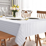 1 x RAW Customer Returns Yrendenge Damask Tablecloth White Striped Water-Repellent Outdoor Tablecloth, Washable and Iron-Free Tablecloths, Polyester Jacquard Tablecloths, Rectangular Table Linen, 130x220 cm White - RRP €15.89