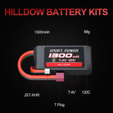 1 x RAW Customer Returns Hilldow M30 RC Battery 2S LiPo Battery 7.4V 120C 1300mAh with Deans T Plug, 2 Pack Hardcase Battery Lipo Battery Rechargeable for RC Airplane UAV Drone FPV - RRP €33.99