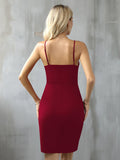 1 x RAW Customer Returns Missufe Summer Dress Elegant Cocktail Dress Party Dress Wrap Dress Women s Festive Mini Dress Bodycon Sleeveless Spaghetti Strap Dresses Burgundy, Small  - RRP €45.99