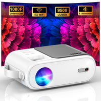 1 x RAW Customer Returns Mini Projector, XIWBSY 9500 Lumen Bluetooth Projector 1080P Supported, 5G WiFi LED Home Theater Portable Projector, Compatible with TV Stick X-Box DVD Laptop Smartphone Android HDMI USB - RRP €70.58