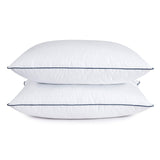 1 x RAW Customer Returns puredown Set of 2 Goose Feather and Down Pillows with Blue Edges, 100 Cotton Cover, Machine Washable, 50x75cm - RRP €59.5