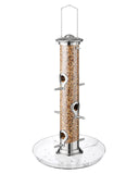 1 x RAW Customer Returns iBorn bird feeder, feeding station for cardinal with 6 landing spots, 20cm feeding plate, bird feeder made of aluminum metal for hanging, wild bird feeding column, feeding silo, nickel height 38cm - RRP €25.99