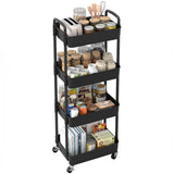 1 x RAW Customer Returns Sywhitta 4-Tier Kitchen Cart, Utility Cart Rolling Storage Cart with Handle, Multifunctional Serving Cart Rolling Shelf for Office, Living Room, Kitchen, Black - RRP €37.04