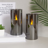 1 x Brand New Vtobay Gray Glass 10x20cm Flameless LED Candles, Flickering Battery Operated Pillar Candles Made of Real Wax with Remote Control and Timer Function Set of 2, 500 Hours Continuous Use  - RRP €22.99