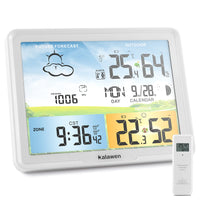 1 x RAW Customer Returns Kalawen  digital color display DCF radio clock indoor and outdoor weather station thermometer hygrometer radio weather station with weather forecast barometer and moon phase white  - RRP €50.12