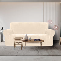 1 x RAW Customer Returns Granbest Super Soft Velvet Sofa Cover 3 Seater 1 Piece Stylish Luxury Plush Sofa Cover with Foam Rods Spandex Thickened Furniture Protector Couch Cover 3 Seater, Beige  - RRP €44.36