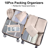 1 x RAW Customer Returns 10 Piece Suitcase Organizer Set, Packing Cubes for Suitcase Travel Accessories Suitcase Organizer Set Clothes Bags Packing Cubes Cosmetics Travel Organizer Packing Bags for Suitcases Beige  - RRP €17.99