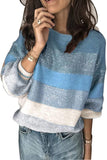 1 x RAW Customer Returns Ancapelion Women s Chunky Knit Pullover Casual Knitted Sweater Long Sleeve Jumper Color Block Sweatshirt Elegant Jumper Crew Neck Loose Tops Autumn Winter Outwear for Women, B-Blue, XL - RRP €33.99