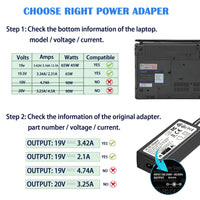 1 x RAW Customer Returns AmzFwing 19V 3.42A Universal Laptop Charger, 65W 45W AC to DC Power Adapter, for Notebook 19V 3.16A 2.37A 2.1A. - RRP €27.63