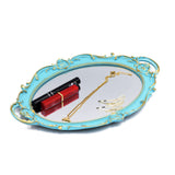 1 x RAW Customer Returns Funerom Vintage 36.8 x 25.4 cm decorative mirror tray, makeup organizer, jewelry organizer, serving tray Blue Oval - RRP €13.1