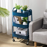 1 x RAW Customer Returns DOEWORKS 3 Shelf Storage Trolley with Wheels and Handles for Kitchen Makeup Bathroom Office Dark Blue - RRP €46.69