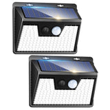 1 x RAW Customer Returns 4 Pieces Solar Lights Outdoor 140 LED Wall Lamps with Motion Sensor, 3 Modes Waterproof LED Outdoor Wireless Security for Garden Energy Class E  - RRP €29.05