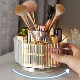 5 x Brand New LINFIDITE 360 Rotating Make up Brush Holder Cosmetic Display Case Clear Make up Lip Gloss Organizer Case with 5 Slots Round Turntable Storage Tray for Vanity, Bathroom, Clear Pink - RRP €65.5