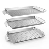 1 x RAW Customer Returns Onlyfire grill tray made of stainless steel, rectangular grill basket set for meat, vegetables and fish, mini grill trays for gas grill accessories, perforated grill pan, 32 x 18.5 x 1.7 cm - RRP €32.99