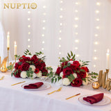 1 x Brand New NUPTIO Flower Arrangement Bouquet 2 Pieces 35 cm Diameter Carmine Red White Artificial Flowers Rose Balls for Centerpieces Artificial Rose Arrangements for Wedding Party Table Decorations - RRP €59.98