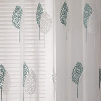 1 x RAW Customer Returns MIULEE Modern Living Room Curtains with Leaf Embroidery, Translucent Bedroom Curtains 2 Pieces with Eyelets, Decorative Curtains for Bedroom Windows 2XW140xL145cm, White Leaves and Lake Blue  - RRP €25.2