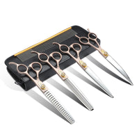 1 x RAW Customer Returns JASON Professional Dog Scissors Set 6 in 1 Grooming Scissors for Dogs Set - 7 Inch Straight Curved Chunker Thinning Scissors with Ergonomic Handle, Rose Gold - RRP €109.99