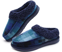 1 x Brand New COFACE Checked Blue Slippers Men s Winter Warm Plush Wool Lined Slippers Men Comfort Memory Foam Moccasin Hut Shoes with Non-Slip Rubber Sole Indoor and Outdoor Size 47EU - RRP €25.42