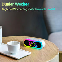 1 x RAW Customer Returns REACHER Colorful LED Digital Alarm Clock with 2 Alarm Times, Colorful Night Light, Dimmable, 7 Alarm Tones, Adjustable Alarm Volume, Day of the Week, Compact Clock Bedside Table, Mains Powered, Alarm Clock - RRP €20.16