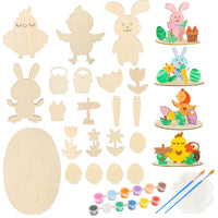 24 x Brand New Easter craft set for children, 4 sets of wooden bunnies and chicks for painting, craft sets for Easter, Easter decoration crafts children s wood, Easter crafts wood, DIY wooden craft set, craft accessories decorations - RRP €489.6