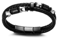 1 x RAW Customer Returns Halukakah Plus Shadow Men s Bracelet Handmade Genuine Leather Black Magnetic Clasp Stainless Steel Black Titanium Beads Silver Black FREE Gift Box Size Adjustable 21.5cm-23cm - RRP €24.0