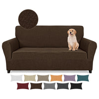 1 x RAW Customer Returns Lydevo 4 Seater Sofa Cover with Armrests Jacquard Sofa Cover New Thick Sofa Cover with 2 Cushion Covers Universal Sofa Protector for Pets,Tactile Jacquard Dark Brown - RRP €25.99