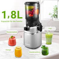 1 x RAW Customer Returns AMZCHEF Automatic Extractor, 135MM Opening and 1.8L Capacity Whole Fruit and Vegetable Extractor, 250W Professional Juice Extractors with Triple Filter - Silver - RRP €245.89