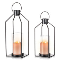 2 x Brand New Romadedi Farmhouse Candle Lantern Outdoor Decor, Set of 2 Modern Decorative Black Metal Lanterns for Home Decor, Porch, Patio, Tabletop, Fireplace, Garden, Hurricane - RRP €59.98