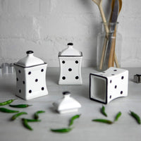 1 x Brand New City to Cottage Handmade Ceramic Jars Set of 3 White and Black Polka Dots 150ml - RRP €53.95