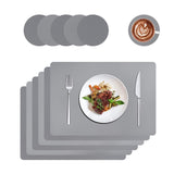 1 x RAW Customer Returns Placemats and coasters made of leather, washable placemats, table decoration, square placemats, wipeable placemats, PU artificial leather heat-resistant place mats for kitchen dining table, set of 6 gray  - RRP €24.19