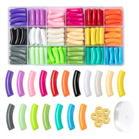 1 x RAW Customer Returns BEEFLYING 180Pcs Acrylic Curved Tube Beads Kit Plastic Curved Noodle Slide Beads Lined Loose Beads for Jewelry Making Craft Supplies - RRP €19.15