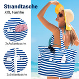 1 x RAW Customer Returns benpen XXL Beach Bag with Zip Bath Bag for Women and Men Lightweight Foldable for Picnic Swimming Pool Sauna Vacation Blue and White Stripes Broken Sunbeds - RRP €36.0