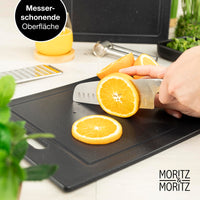 1 x RAW Customer Returns Moritz Moritz 2x plastic cutting board - 36 x 27.5 cm - BPA free - granite look kitchen boards - cutting board with non-slip feet, access opening - with juice groove - RRP €20.21