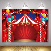 1 x RAW Customer Returns 7x5ft Red Circus Carnival Backdrop Curtain Stars Background Kids Birthday Party Cake Table Decoration Newborn Shower Carnival Banner 2.1x1.5m - RRP €21.6