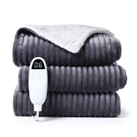 1 x RAW Customer Returns CAROMIO electric blanket with automatic switch-off 6 heating levels Electric thermal blanket Heating blanket 180x130cm, Heated heating blanket Cuddly blanket with overheating protection, Washable, Stripes Sherpa  - RRP €30.24