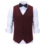 1 x RAW Customer Returns Solovedress Men s Casual Wool Herringbone Suit Vest V-Neck Tweed Waistcoat for Wedding Groomsmen Burgundy,L  - RRP €33.26