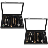 1 x RAW Customer Returns Kurtzy Jewelry Organizer Jewelry Box Black, Velvet Box Glass Lid Lockable 20 Hooks 2 Pieces - Jewelry Storage Stackable Jewelry Box Drawers Chain Storage, Bracelet, Earrings - RRP €40.39