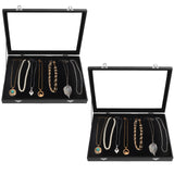 1 x RAW Customer Returns Kurtzy Jewelry Organizer Jewelry Box Black, Velvet Box Glass Lid Lockable 20 Hooks 2 Pieces - Jewelry Storage Stackable Jewelry Box Drawers Chain Storage, Bracelet, Earrings - RRP €40.39