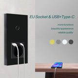 1 x RAW Customer Returns BSEED light switch with socket flush-mounted 1 compartment 1 way light switch 3 in 1 socket with 2.1 A USB charging power and Type C adapter charging station extension sockets glass 157mm black - RRP €20.99