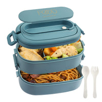 1 x RAW Customer Returns OITUGG lunch box 2 levels - 1550ml lunch box for adults - lunch box with 3 compartments and cutlery, BPA free, microwave safe, dishwasher safe, 19 x 12 x 12cm, light blue - RRP €15.71