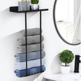 1 x RAW Customer Returns Towel Rack No Drilling Carbon Steel Towel Rack Black Telescopic Adjustable Towel Rack Bath Towel Rack Adhesive With Hooks for Bathroom and Kitchen - RRP €25.99