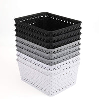 1 x RAW Customer Returns Bekith 9 pieces storage box plastic baskets plastic household basket basket braided storage basket for bathroom kitchen children s room 25 x 19.5 x 10 cm black grey white  - RRP €26.99