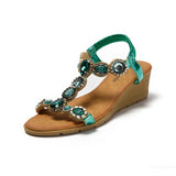 1 x RAW Customer Returns JOMIX Women s Wedge Sandals Elegant Jeweled Sandals Lightweight Beach Sandals Comfortable Summer Sea Pool Beach Summer Shoes Green, 39 EU  - RRP €36.95