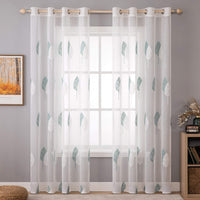 1 x RAW Customer Returns MIULEE Modern Living Room Curtains with Leaf Embroidery, Translucent Bedroom Curtains 2 Pieces with Eyelets, Decorative Curtains for Bedroom Windows 2XW140xL260cm, White Leaves and Lake Blue  - RRP €36.38