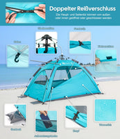 1 x RAW Customer Returns Dewur Beach Shelter 2-4 Person Pop Up Beach Tent UPF 50 UV Sun Protection Waterproof for Family Beach Camping Garden, Blue - RRP €60.49