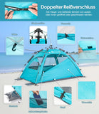 1 x RAW Customer Returns Dewur Beach Shelter 2-4 Person Pop Up Beach Tent UPF 50 UV Sun Protection Waterproof for Family Beach Camping Garden, Blue - RRP €60.49