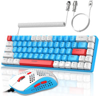 1 x RAW Customer Returns YINDIAO T8 60 RGB Gaming Keyboard and Mouse Set Coiled USB-C Cable, Wired Mechanical Keyboard, 68 Keys TKL Compact Layout, Honeycomb Mouse, Up to 6400DPI, for PC MAC PS5 -Blue - RRP €74.62