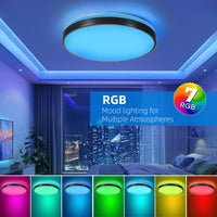 1 x RAW Customer Returns Horevo 24W Bluetooth Ceiling Light with Speaker 30CM, Music LED Ceiling Light with Black Bezel and Remote Control, Dimmable RGB Color Change for Children s Room Bathroom Black  - RRP €46.6